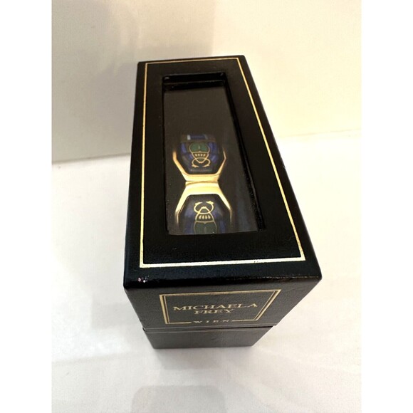 RARE Vintage Michaela Frey Wien Enamel Bracelet – Egyptian Scarab Design 24K GP - Picture 5 of 5
